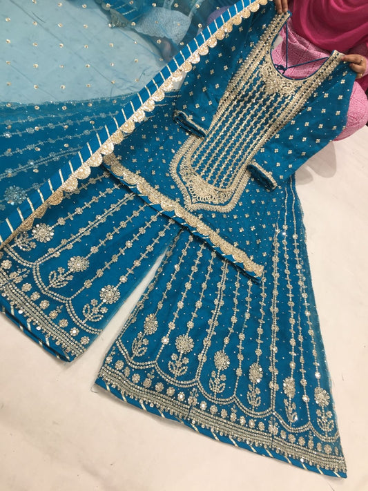 Teal Heavy Sharara Suit