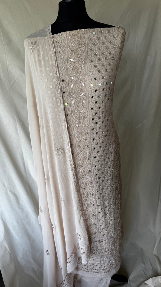 Nude | Hand finished Chikinkari 4 Piece Suit | Unstitched