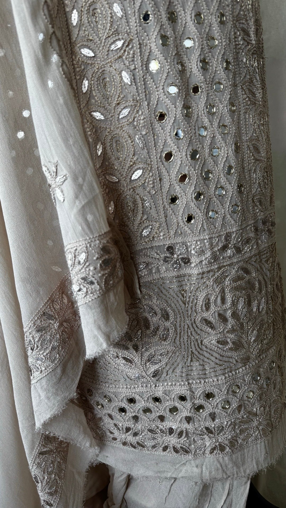 Nude | Hand finished Chikinkari 4 Piece Suit | Unstitched