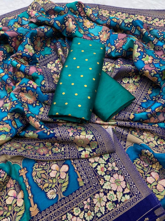 Blue/ Jade Silk Unstitched Suit