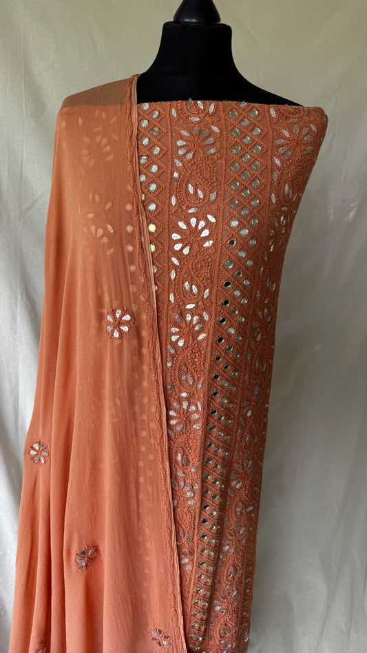 Terracota | Hand finished Chikinkari 4 Piece Suit | Unstitched