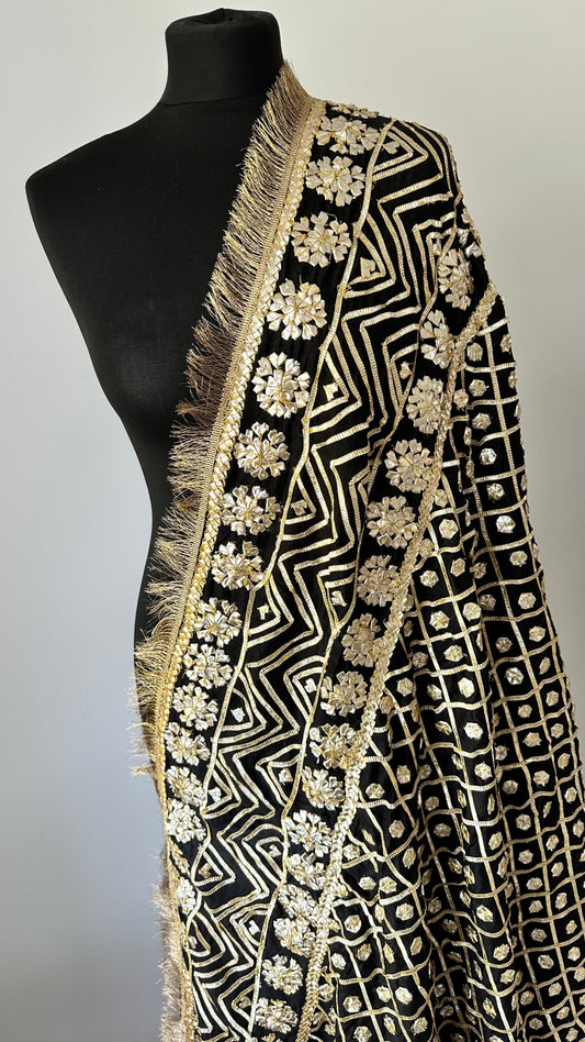 Black with gold fringe | The Oh My Gota Statement Duputta