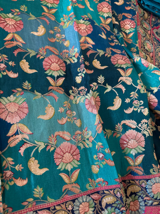 Printed Dola Silk Duputta with Teal Unstitched Suit