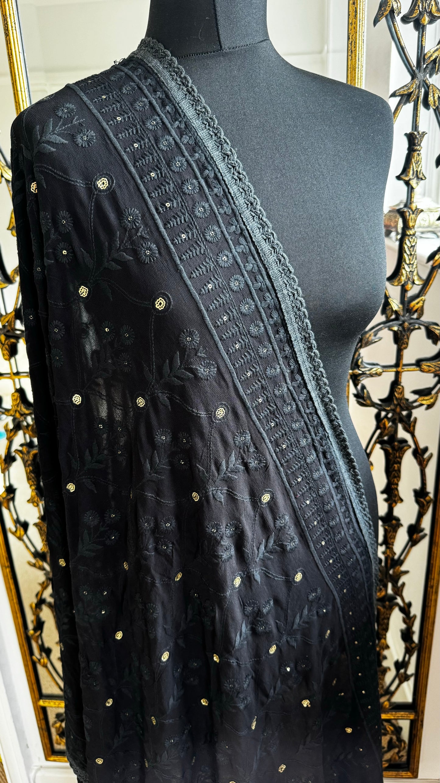 Black Thread & Fringe Duputta