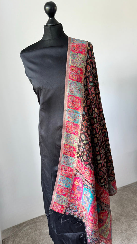 Kani Silk Woven Duputta with Plain Pure Tafta Silk Unstitched Fabric