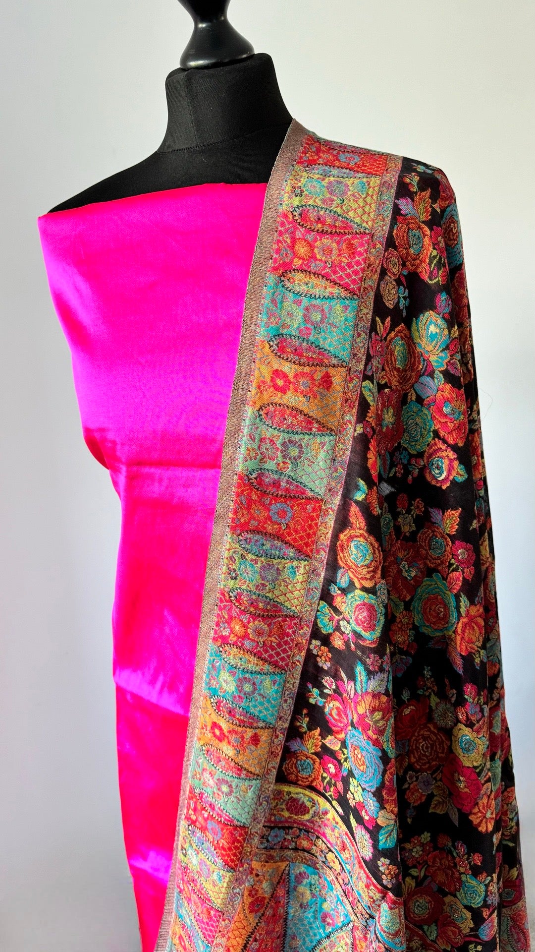 Kani Silk Woven Duputta with Plain Pure Tafta Silk Unstitched Fabric