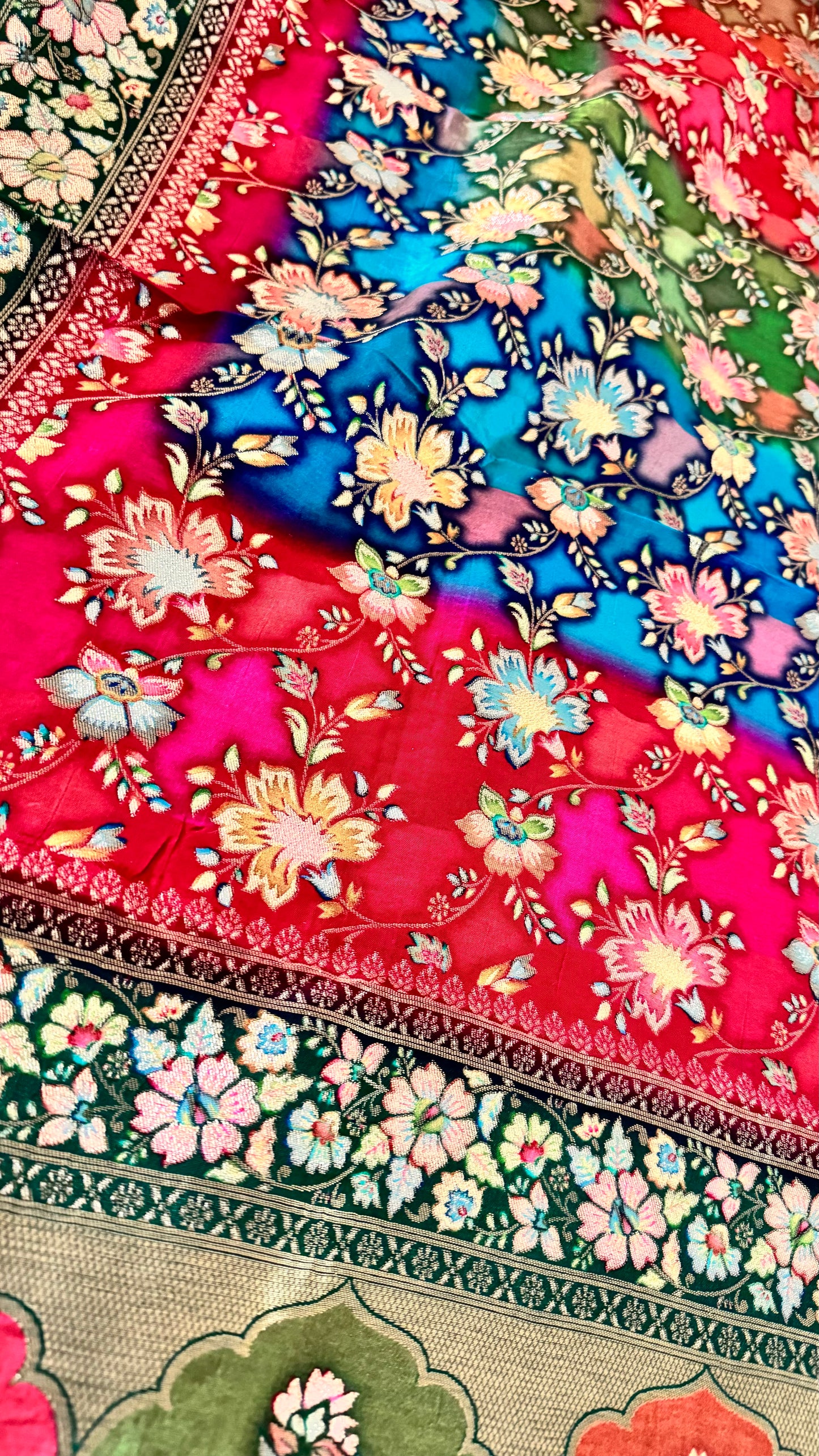 Multi Coloured Printed Dola Silk Duputta with White Unstitched Suit