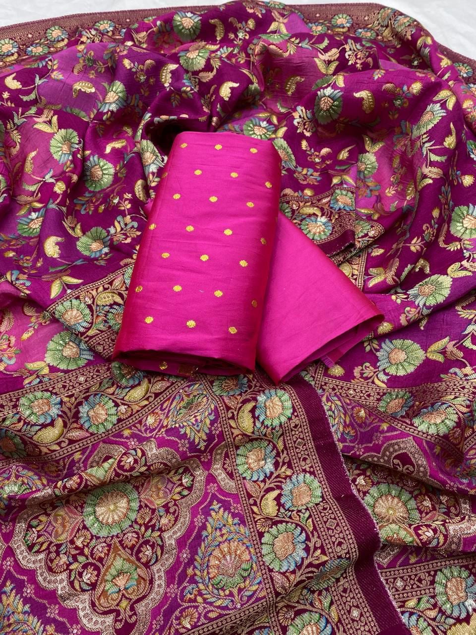 Magenta / Pink Silk Unstitched Suit