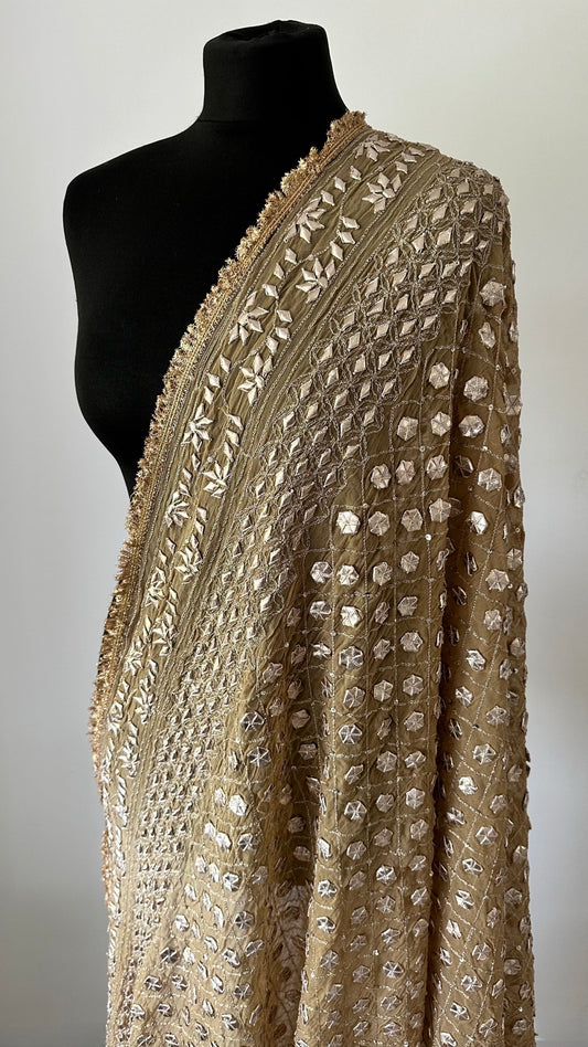 Khaki with gold fringe | The Oh My Gota Statement Duputta