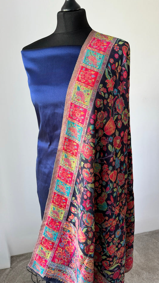 Kani Silk Woven Duputta with Plain Pure Tafta Silk Unstitched Fabric