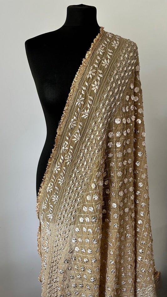 Khaki with gold fringe | The Oh My Gota Statement Duputta