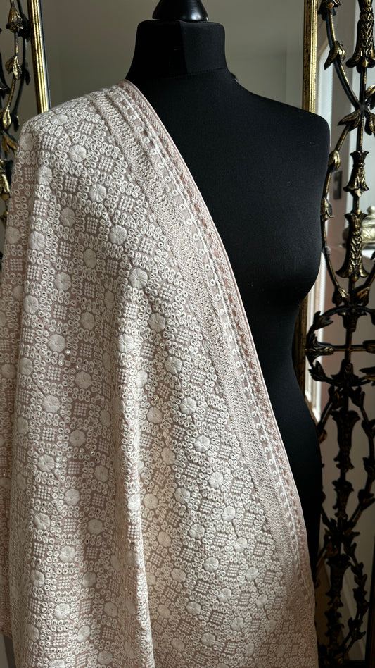 Heavy Threadwork Stole - Light Pink Base