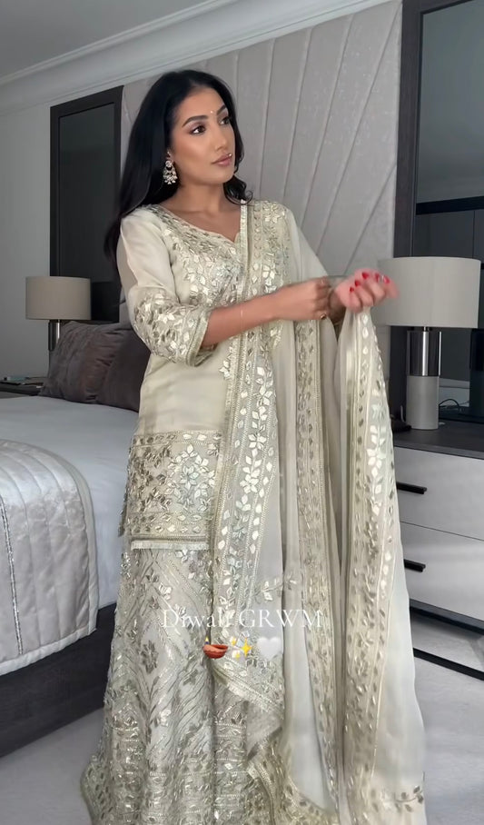 The Oh My Gota Collection | Hand Embroidered Heavy Palazzo Gota Suit in Silk Tissue