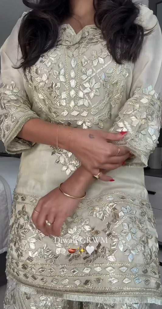 The Oh My Gota Collection | Hand Embroidered Heavy Palazzo Gota Suit in Silk Tissue