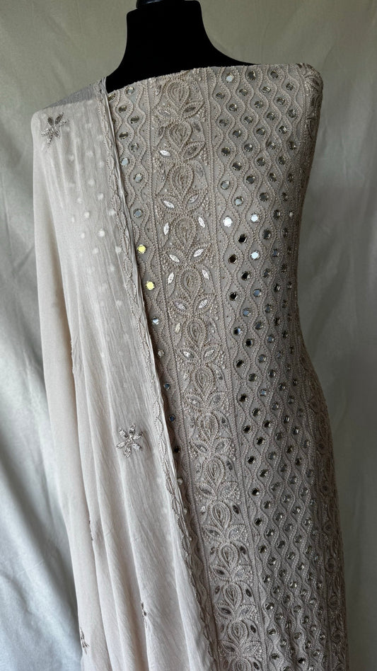 Nude | Hand finished Chikinkari 4 Piece Suit | Unstitched