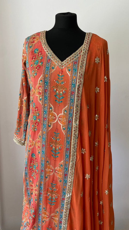 Tvis and Bliss. Orange Rajasthani Cotton Mirror Work Dupatta
