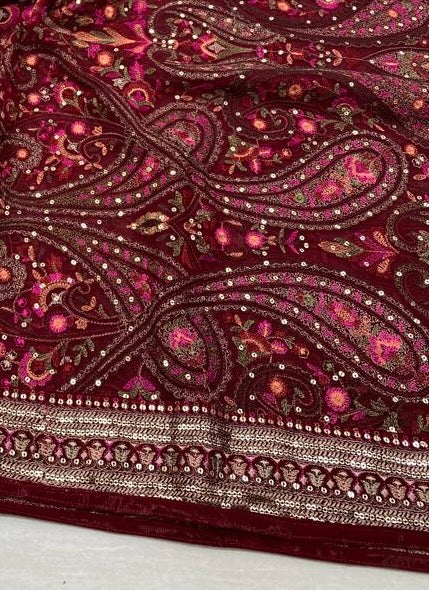 The Rani Collection | Unstitched | Maroon Duputta with Hot Pink